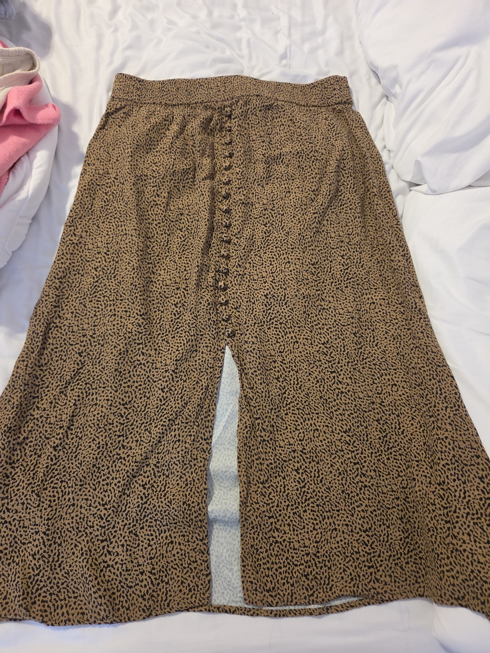 LOFT Brown Leopard Midi Skirt with Front Buttons
